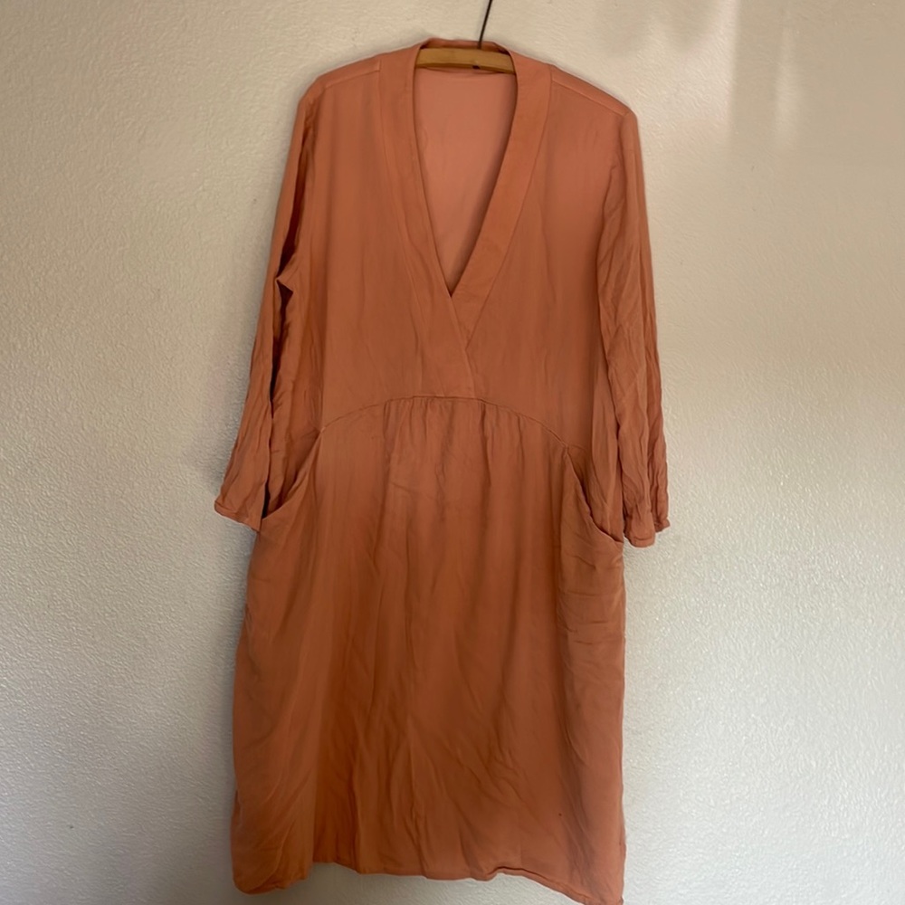 Oak + Fort dress - size small, pink, front pockets, long sleeves